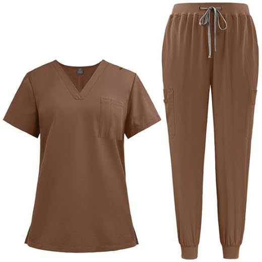 Nursing Scrub Set V Neck Brown