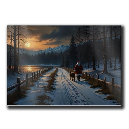 Santa Winter Landscape Print, Vintage Christmas Wall Decor, Snowy Landscape Print, Christmas Home Decor, Winter Landscape Wall Decor, Santa Print, Art Print, Arts -  JELLYSMITH