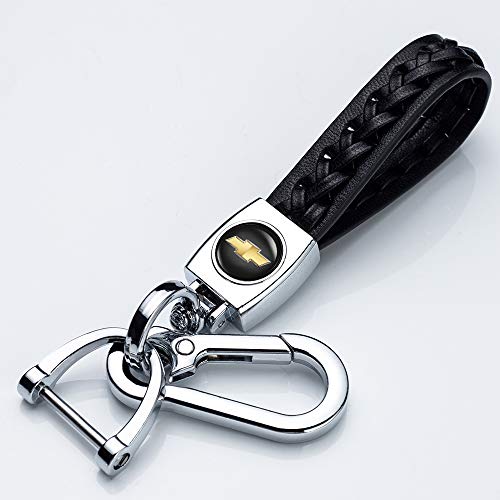 121Fruit Way Genuine Leather Car Keychain Fit for Chevrolet Camaro Cruze Spark Volt, Malibu Bolt Sonic Trax Key Chain Keyring Family Present for Man and Woman,Black