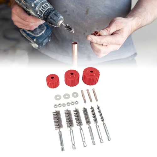Image of Zerodis Copper Pipe Cleaner Set, Brass Pipe Cleaner 1 /2 3 /4 1 Inch Power Drill Tube Cleanings Brush Stainless Steel Wire for Soldering Welding Plumbing