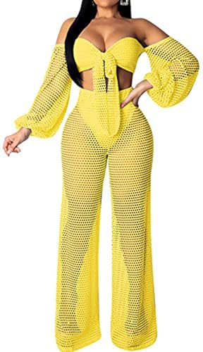 Sexy Cover Ups for Swimwear Vacation Off The Shoulder Top Long Pants Bikini Cover Ups Swimwear Beach