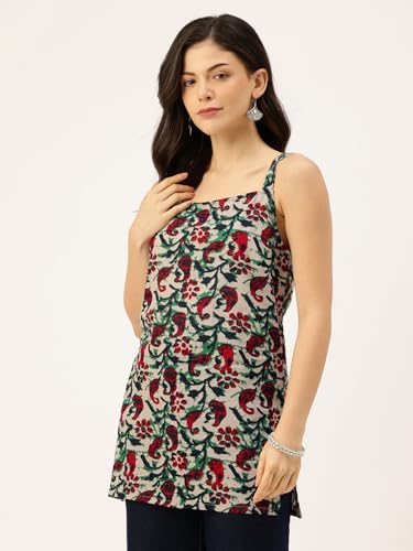 Image of feranoid Women's Printed Sleeveless Short Kurti with Stylish Neck, Backless Design & Side Slits (XS-XL)