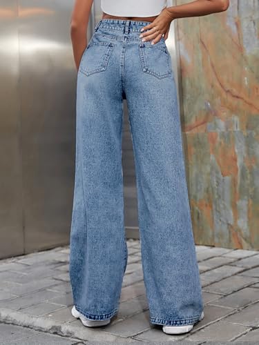 Women's Wide Leg Ripped Baggy Jeans Distressed Stretchy High Waist Loose Fit Boyfriend Denim Pants Y2K4