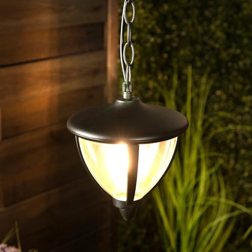 Lumiled Pendelleuchte Vintage Außen Hängelampe 230V Laterne mit Kette Höhenverstellbar Schwarz Aluminium Kunststoff Leuchte Hängeleuchten Retro...