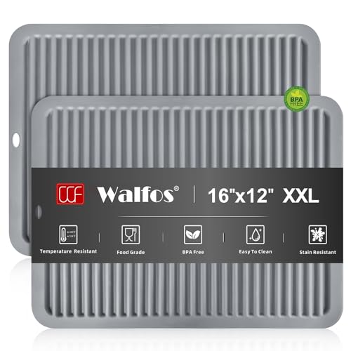 Image of Walfos Large Silicone Trivet 16x12 Inch, Hot Pads for Kitchen, Heat Resistant Pot Holders Trivets for Hot Dishes, Hot Pots and Pans, Quartz Countertops, Gray, 2 Pack