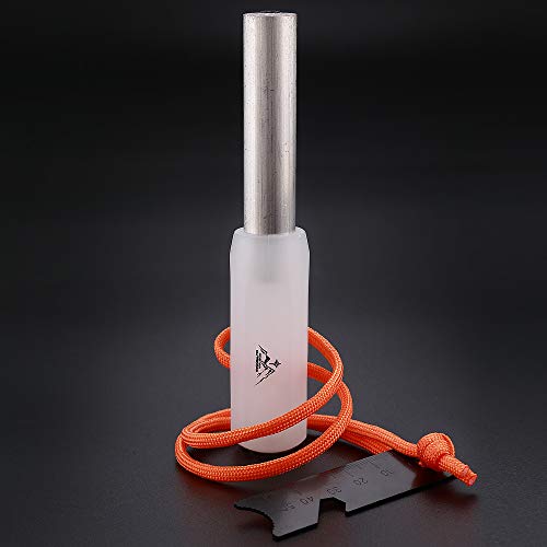 Fostar Outdoors Emergency Fire Starter，Magnesium Mg Rod Integrate With Ferro Rod, With Paracord And Multi –Function Scraper Striker, Great For Bushcraft, Camping, Hiking, Hunting (White) #TOP2