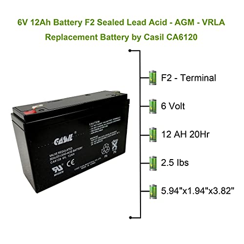6V 12Ah Battery F2 Sealed Lead Acid - Agm - Vrla Replacement Battery By Casil #TOP1