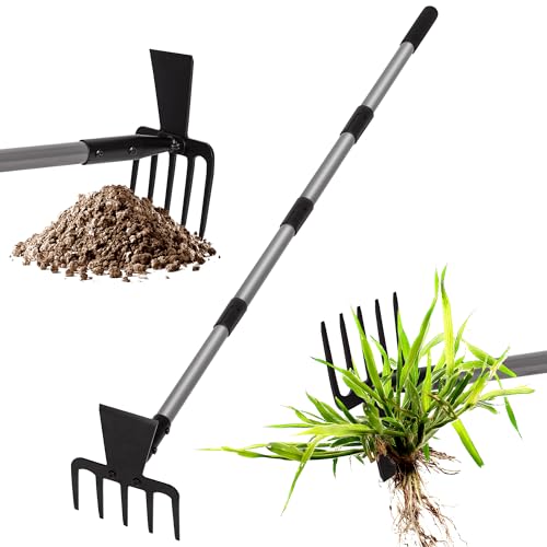 Walensee Hoe Garden Tool, 63 Inch Garden Hoe with Adjustable Long Handle for Weeding, 5-Tines Hoe...