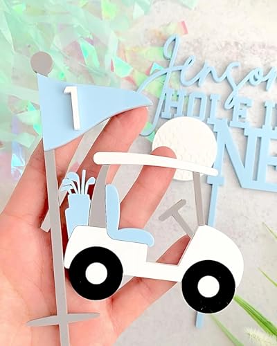 Hole In One Acrylic Cake Topper,Golf Ball Flag Pole Cart Cake Topper For Hole In One First Birthday,Sport Theme 1St Birthday Party Decoration Supplies