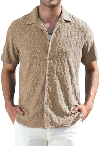 Alex Vando Mens Summer Shirts See Through Sheer Lace Casual Short Sleeve Button Down Beach Shirt