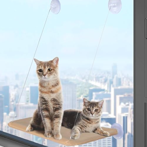 Cat Window Perch with Strong Suction Cups, Cat Window Hammock, Durable Steel Frame, Bite-Resistant Oxford Cloth, Easy Assembly for Smooth Surfaces (Khaki, one Size)