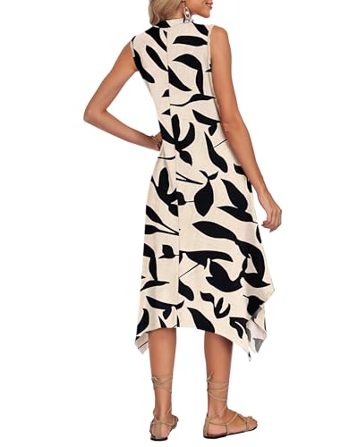 Image of AUSELILY Womens Summer Midi Dress V Neck Sleeveless Casual with Pockets | Flowy womens summer dress with asymmetrical hem, great for beach, vacation and daily wear