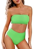 Pink Queen Women's Removable Strap Pad High Waist Bikini Set Swimsuit Green L