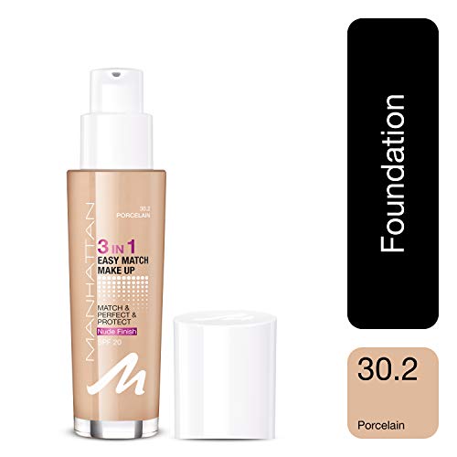 Manhattan 3in1 Easy Match Make Up, ölfreie Foundation für einen makellosen Teint, Farbe 30.2 porcelain, 30ml
