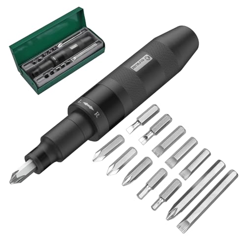 COLFULINE Destornilladores Impacto con 12 PCS Puntas para Slot, Phillips, Hex, Destorgolpe de Golpe Impacto, Atornillador de 1/2' Herramientas de Reparación Precisión Negro