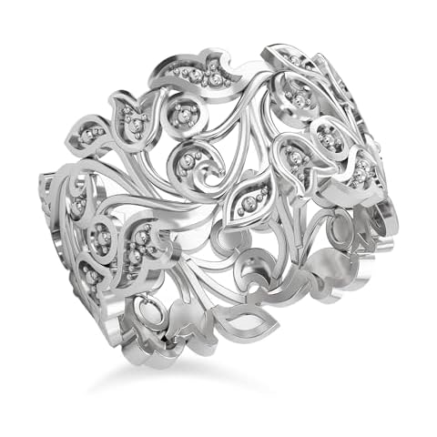 TJC Platinum Plated Diamond Leaf Ring Cover