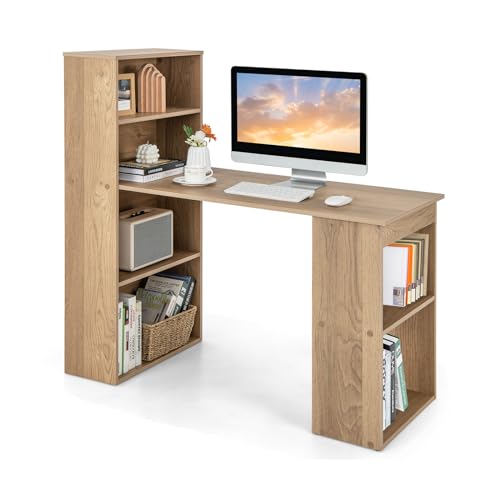 【Grande Praticità】Oltre allo spazio abbondante, la combinazione di scrivania e libreria ha un ampio piano di lavoro per ospitare i tuoi materiali quotidiani. Inoltre, puoi posizionare la libreria a sinistra o a destra, in base alle tue abitudini e alla disposizione della stanza.