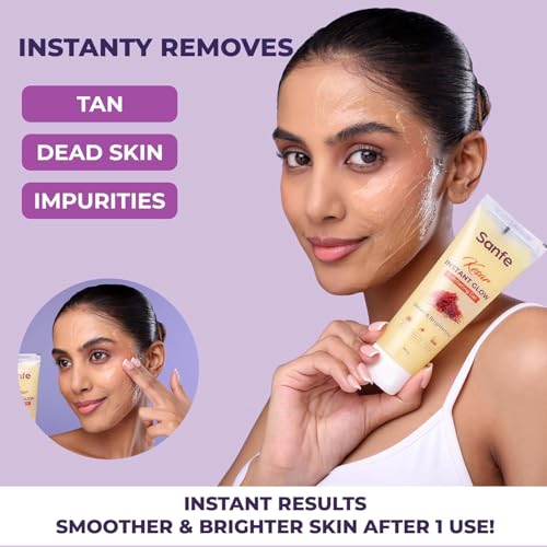 Image of Sanfe Kesar Instant Glow Exfoliating Gel | Visibly removes tan & brighten skin | AHA Exfoliation in Minutes | Smooth & Bright Skin | (Pack of 2) 200g