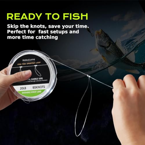 Image of Pre-Tied Dropper Loop Knots Fishing Line, 80 Knots Monofilament Leader with 5.5 inch Loop Diameter & 18 inch Spacing, Saltwater & Freshwater Fishing Knots Line for Sea Bass, Snapper, Cod