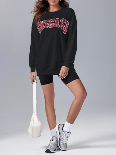 Image of Langwyqu Women's Oversized Sweatshirt Los Angeles California Crewneck Long Sleeve Casual Loose Pullover Tops