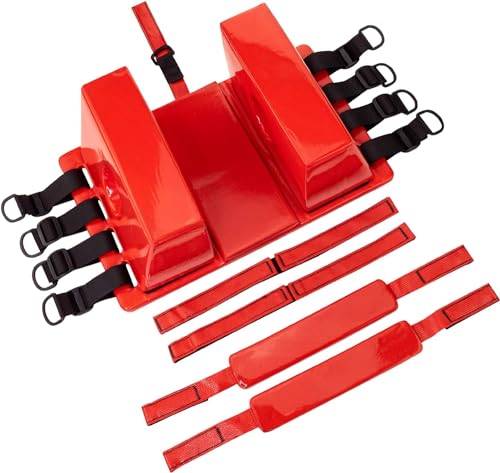 Beiruoyu Spine Board Head Immobilizer for Backboard - Universal EMS EMT Emergency Medical Re-usable Rescue Portable Lightweight with Adjustable Straps - Red