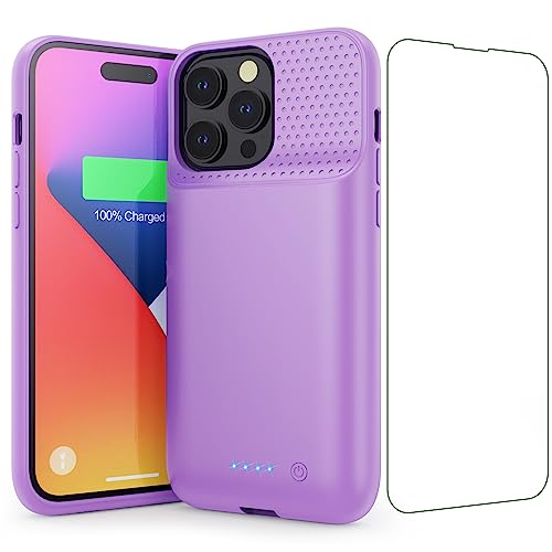 QTshine Battery Case for iPhone 14 Pro Max,14 Plus and 13 pro Max, Real 8600mAh Rechargeable Smart Extended Charging Case, Ultra-Slim Portable Protective Battery Pack (6.7 inch) Purple