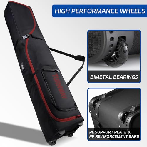 TurnWay Padded Ski Bag with Wheels for Air Travel, Double Rolling Snowboard Bag Heavy Duty Waterproof for Storage & Transportation of Snowboard/Ski Gear (Black-Red) by TurnWay - Image 3