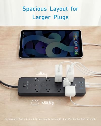 Anker Power Strip Surge Protector (2100J), 12 Outlets with 2 USB A and 1 USB C Port for Multiple Devices, 5ft Extension Cord, 20W Power Delivery Charging for Home, Office, Dorm Ess image 3