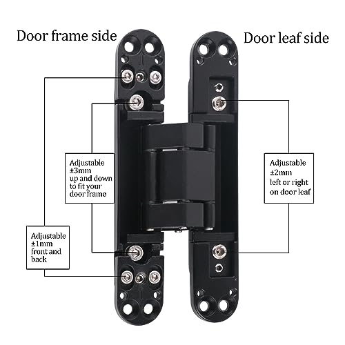 Mengshi 6" Hidden Door Hinges for Secret Door Heavy Duty Invisible Concealed Hinges Zinc Alloy 180 Degree Swing Hinge 3 Way Adjustable Butt Hinge 2 Packs - Black by Mengshi - Image 4