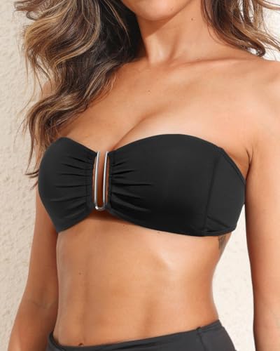 Image of Women Bandeau Bikini Top Strapless Swimsuit Top | Twist Front, Adjustable Straps, Non-Slip, Built-in Cups for Secure Fit