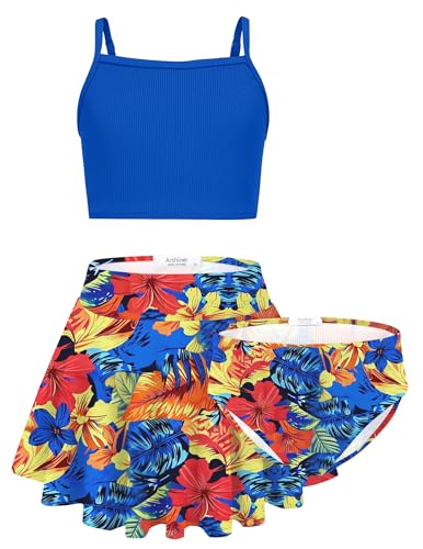 Image of Arshiner Girls 3 Piece Swimsuit for Teen Girl Tankini Swimsuits Bathing Suit Beach Bikini Swimwear with Skirt