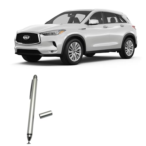 BoxWave Stylus Pen Compatible with Infiniti 2023 QX50 Display (Lower 7 in) - DualTip Capacitive Stylus, Fiber Tip Disc Tip Capacitive Stylus Pen - Metallic Silver