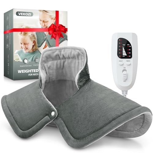 Image of Heating Pad for Neck and Shoulders and Back, Mothers Day Gifts for Mom Wife Grandma, Birthday Gifts for Women, Weighted Neck Heating Pads, Large Heat Pad, 6 Heat Settings 4 Auto-Off, 17 inchx23 inch Steely