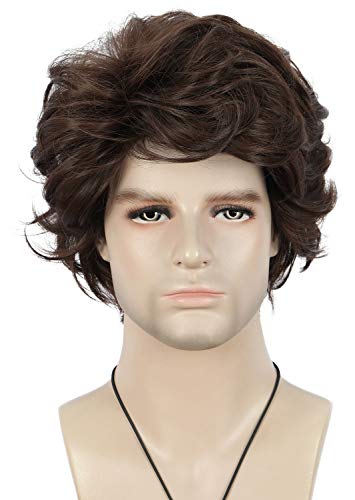 VGbeaty Men Short Wave Brown Wig with Bangs Natural Hair Daily Party Wig