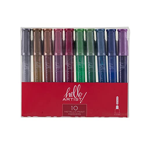 Image of Hello, Artist! Metallic Paint Markers, 10 Pieces, Non-Toxic and Acid-Free, Bright and Vivid Colors
