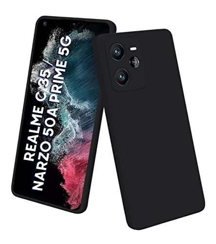 Image of BlazeTech for [ Realme Narzo 50A Prime /Realme C35 ] Liquid Silicone Back Case Cover Flexible |Inner Lining| with Camera Protection Back Cover for [ Realme Narzo 50A Prime /Realme C35 ] - Black