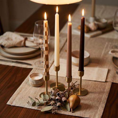 Conelist 4 Pack Fall Taper Candles 10 Inch Brown Checkered Candlesticks
