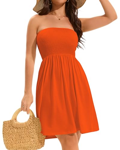 Image of elescat Summer Dresses for Women 2026 Strapless Casual Beach Cover Ups Tube Top Sundress