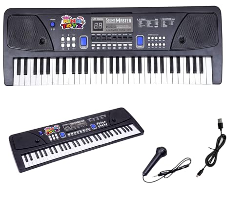 Image of Piano Keyboard with Mic | 61 Keys, 10 Rhythms, 16 Tones, 6 Demo Songs & 8 Percussions | Electronic Musical Toy for Boys & Girls Age 2-5 | Educational & Recording Keyboard for Beginners-Black