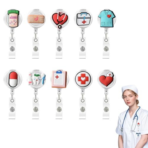 10 Carrete de Insignia de Enfermera Retráctil, Unidades de Soporte para Tarjetas de Identificación de Enfermeras y Médicos,Portatarjetas de Identificación Extensibles con Clip, Regalos para Enfermeras