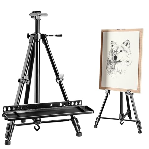 Caballete Pintura, Caballete Retráctil de 54 a 155 cm con Soporte Triangular Integrado Caballete Mesa de Aleación de Aluminio con Bandeja de 34 x 6,5cm Y Bolsa de Almacenamiento Para Pintura Artística