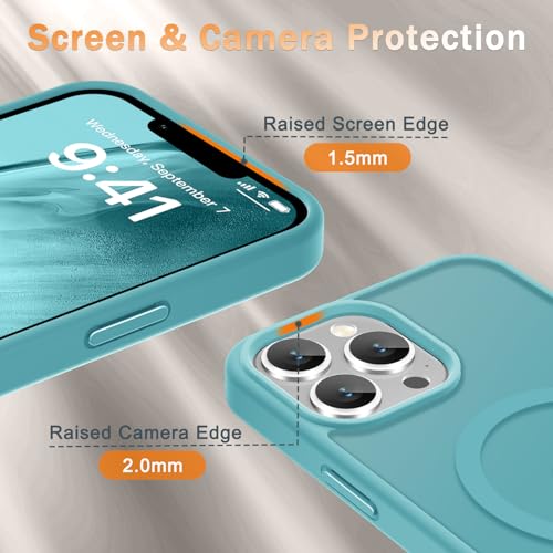 YENAPOON for iPhone 13 Pro Max Case, Matte Magnetic Phone Cover [with 1 Screen Protector] [Support for MagSafe] [Shockproof Military Grade Protection] Translucent Frosted Back, Light Blue by YENAPOON - Image 5