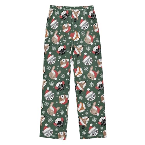 Christmas Raccoon Fox Boys Long Pants Soft Trousers Elastic Waist Kids Lounge Bottoms with Pockets S-XL