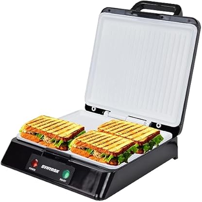 Syntrox Kontaktgrill Plovas mit XXL Keramik Grillplatten und Thermostat 100° aufklappbar, 2000Wat, Verriegelungssystem, Kontrolleuchte, Rutschfeste Kontrollleuchte, Einfache Reinigung – Bild 8