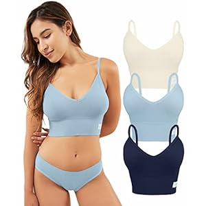 Livona 3 Pack Longline Sports Bra for Women- Soft Wireless Bra, Padded Seamless Bralette, Stretch Crop Cami Tank S-XXL
