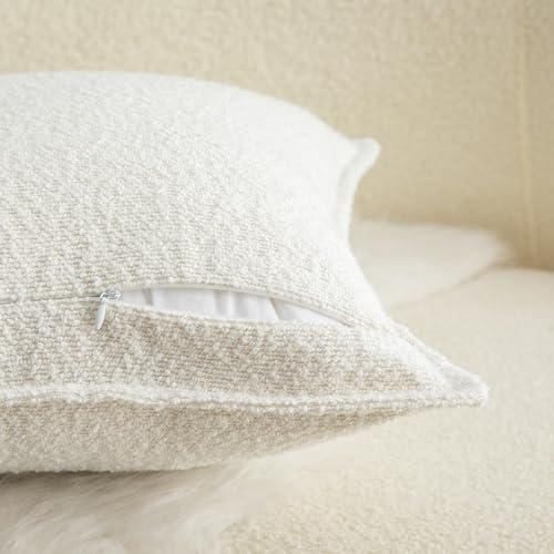 MANDIOO Set of 2 Cream White Decorative Throw Pillow Covers 16 x 16 inches