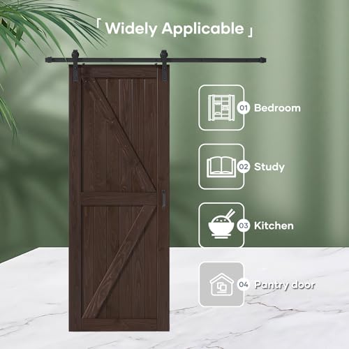 Image of FREDBECK 36 x 96 Brown Wood Barn Door with Hardware Included,K-Frame,Coffee