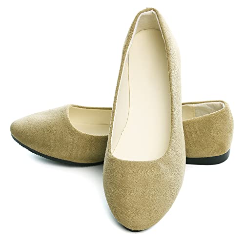 Dear Time Women Flat Shoes Comfortable Slip on Pointed Toe Ballet Flats Army Green US 8.5