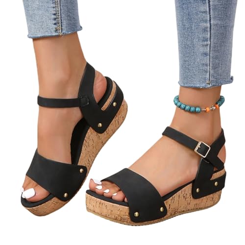 Sandals for Women Espadrille Platform High Heeled Comfortable Ankle Strap Buckle Sandals Open Toe Casual Summer Wedge Shoes