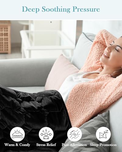 Image of Topblan Weighted Lap Blanket 7lbs for Adults, Small Weighted Throw for Napping, Relaxation, Calming and Travel, Skin Friendly & Machine Washable for All-Season Sleeping, Black, 24x29 Inches
